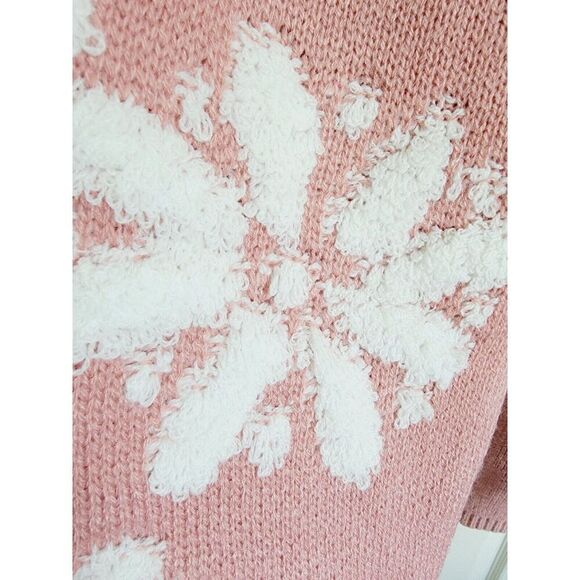 Nina Leonard XL Sweater Heavy Knit Pink White Snowflake Stretch L/S Round Neck - Picture 7 of 8